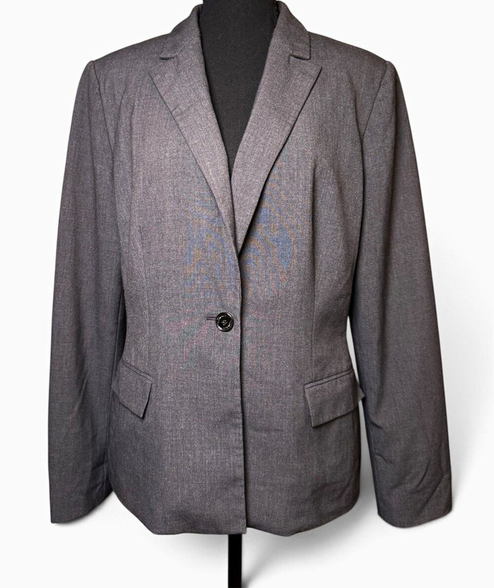 Calvin Klein Gray One-Button Notch Lapel Lined Blazer Jacket Womens 12